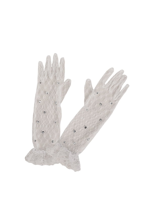 Elegant Lace Gloves for Girls Age 3 to 12 Years Split Finger Mitts for First Communion Parties and Princess Dress Up