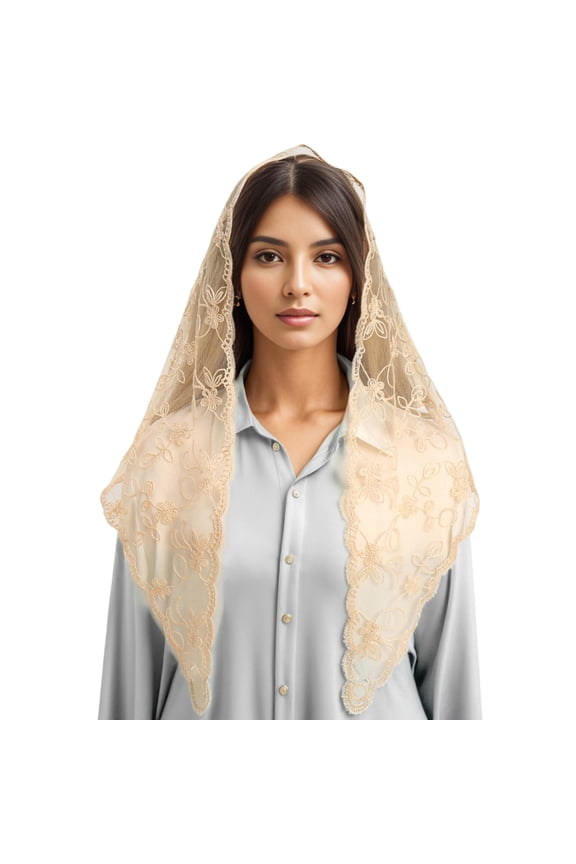 Elegant Lace Mantilla Head Veil for Wedding Traditional Lacy Flower Veil Head Covering for Catholic Chapel Veil Headwear