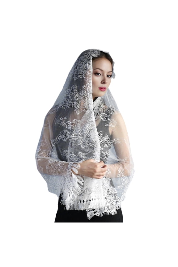 Elegant Lace Mantilla Veil for Wedding Traditional Fringed Lace Veil Head Covering for Catholic Chapels Islams Headpiece