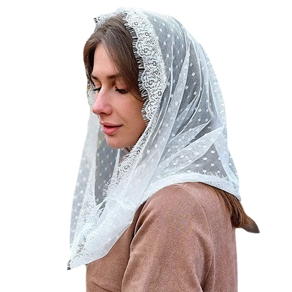Elegant Lace Mantilla Veil for Wedding Traditional Lace Shawl Veil Head Covering for Eastern Orthodox Islams Headpiece