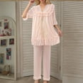 thumbnail image 1 of Elegant Lace Pajama Set Spring and Summer Loose Nightdress Large Size Five-Quarter Sleeve Trousers Ice Silk Three-Piece Pajamas Yellow Free Size, 1 of 5