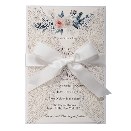 Elegant Lace Pocket Invitation Kit for Weddings and Quinceaneras - 20 Blank Cards with Envelopes, Perfect for Customizing Your Special Day Celebrations