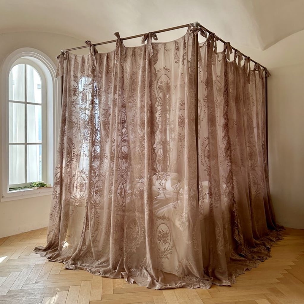 Elegant Lace Princess 4 Corner Post Mosquito Net Romantic for Girls Women Bed Curtain Canopy for Adults Wedding Bedroom Kids Rooms Decoration,Coffee-2,Queen