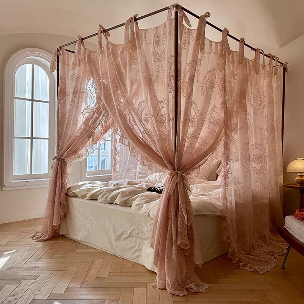 Elegant Lace Princess 4 Corner Post Mosquito Net Romantic for Girls Women Bed Curtain Canopy for Adults Wedding Bedroom Kids Rooms Decoration,Jade-2,Queen