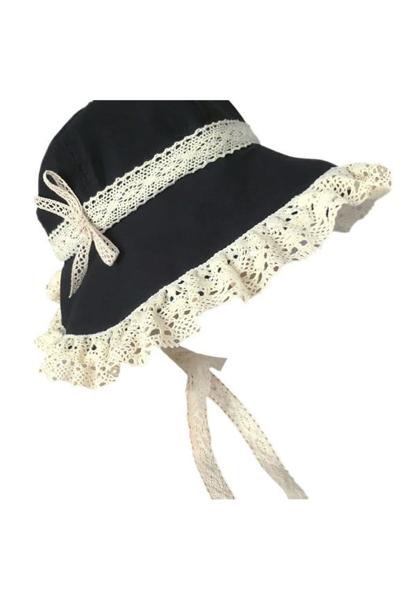 Elegant Lace Ribbon Bonnet Hat for Women Girls Victorian Theme Party Accessory Dark Lacy Bonnet