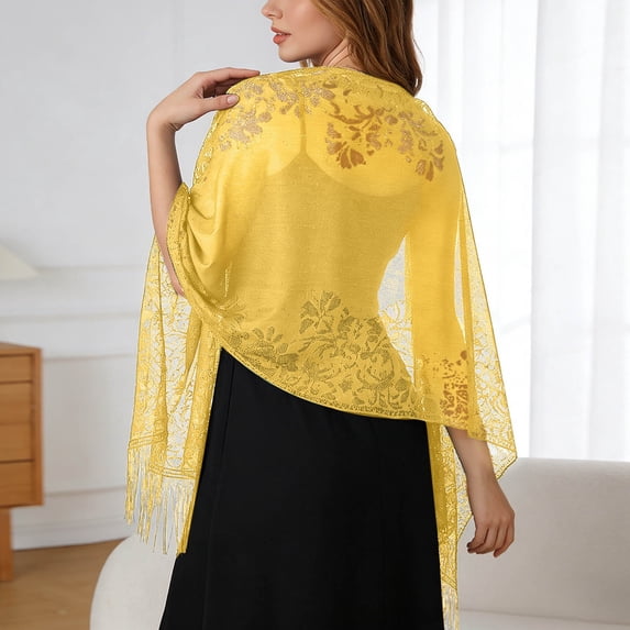 Elegant Lace Shawl Wrap for Weddings and Evening Events Sophisticated Bridal for Bridesmaids and Guests, Yellow