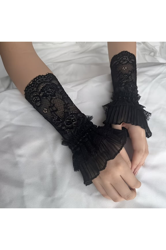 Elegant Lace Sleeve Gloves for Women - 2pcs Decorative Wristband Gloves for Weddings, Birthdays & Special Occasions