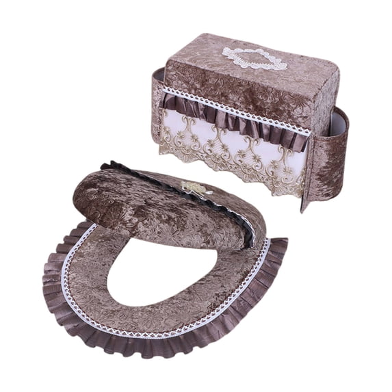 Elegant Lace Toilet Tank Cover And Lid Set, Soft Plush Velvet,Warm, Washable, Bathroom Decor by Elapind