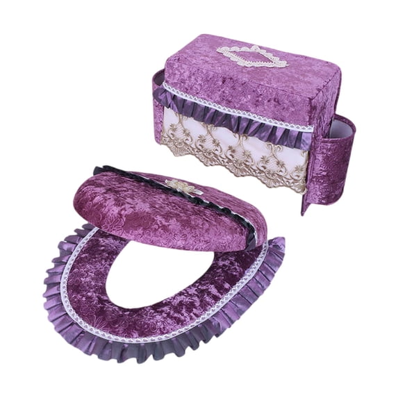Elegant Lace Toilet Tank Cover And Lid Set, Soft Plush Velvet,Warm, Washable, Bathroom Decor by Elapind