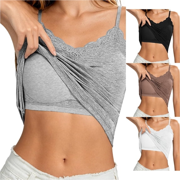 Elegant Lace Trim Tank Top With Built In Bra And Back Smoothing For Everyday Wear Womens Sleeveless Tee Shirts