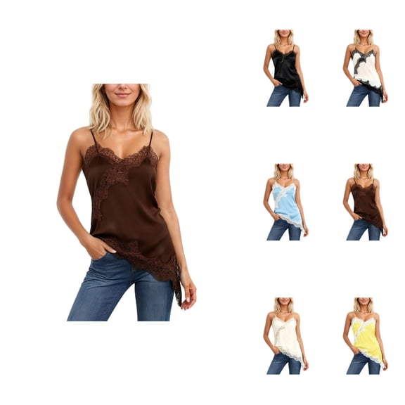 Elegant Lace Trimmed Sleeveless Silk Camisole Top – Boho Long Flowy Tank for Everyday Comfort & Versatile Layering