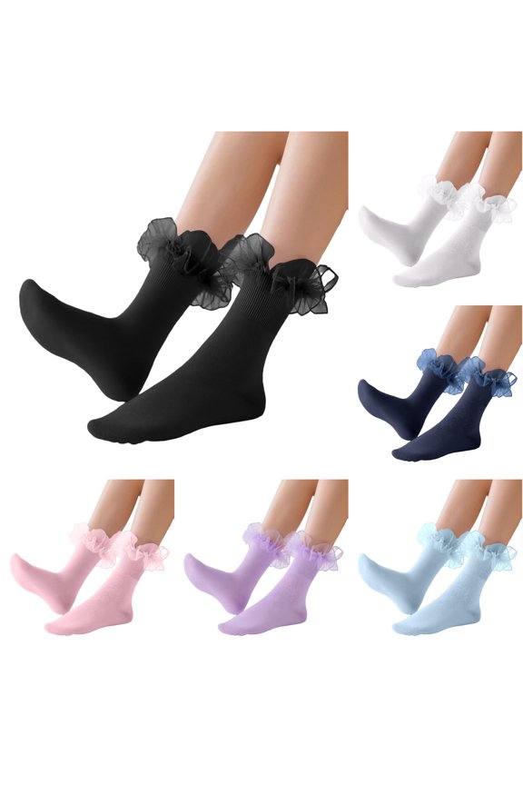 Elegant Lace Trimmed Thigh High Socks with Ruffle Detail for Comfortable Stretchable Stockings Fashionable Hosiery Cop Fishnets