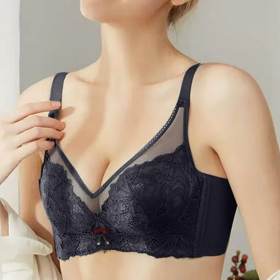 Elegant Lace Underwire Bra For Women Full Coverage Unlined Plus Size Floral Design Daily Comfort Support, 40/90D, Black