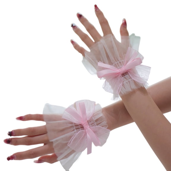 Elegant Lace Wrist Cuffs Bow Design Nails Photography Props Soft Fabric Comfortable Elastic Edges