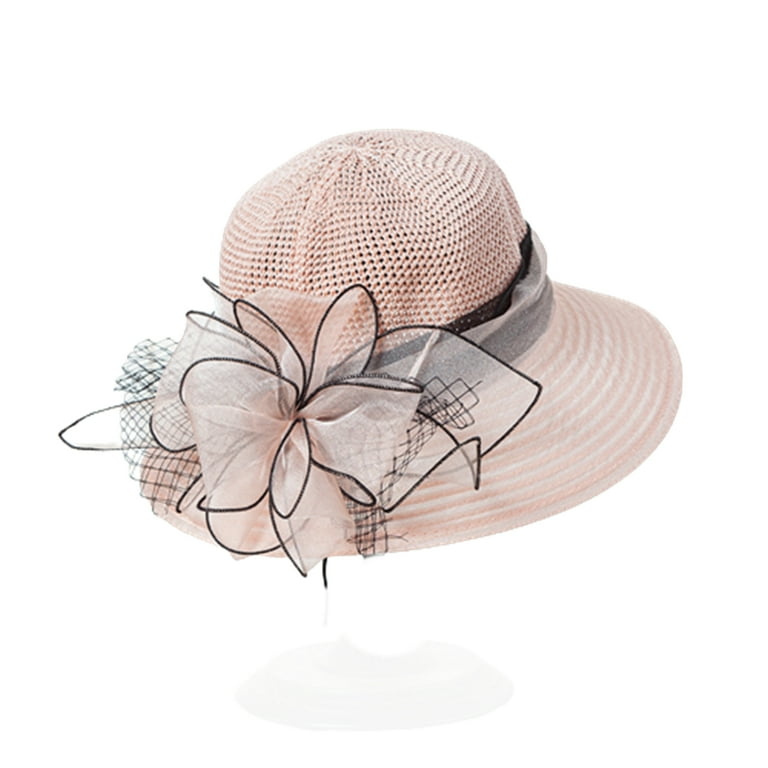 Elegant Ladies Church Kentucky Derby Wide Brim Fedoras Organza Tea Party Hat Light Pink