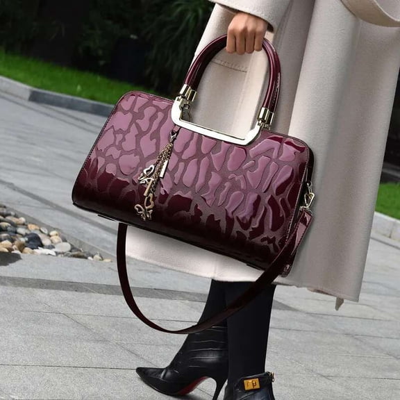 Elegant Ladies' Patent Leather Crossbody Boston Style Bag - Spacious Design