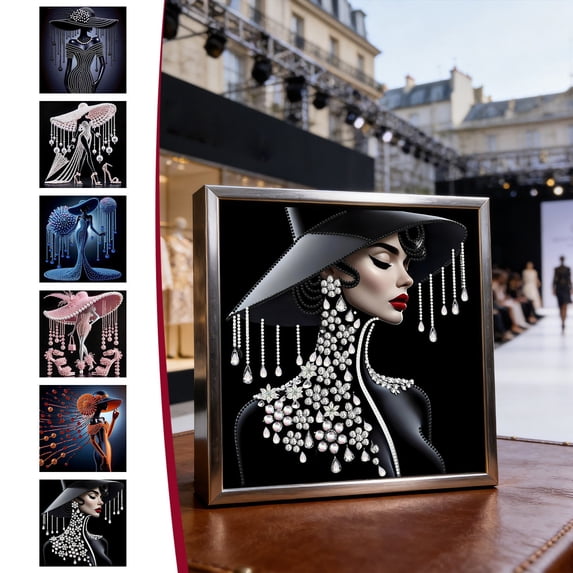 Elegant Lady DIY Rhinestone Art Kit, Full/Partial Drill Painting with Shiny Diamonds, High-Quality Canvas for Home Wall Decor, Mother's Day Gift for Her, A