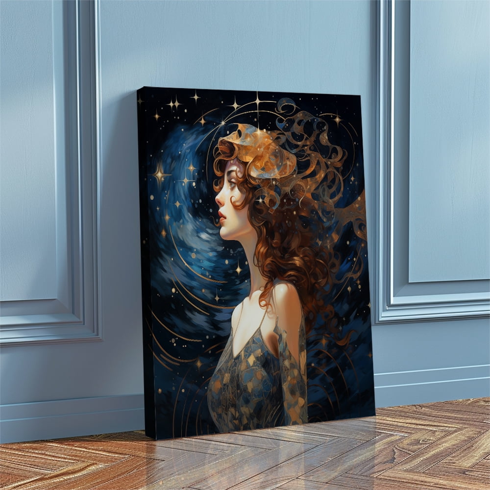Elegant Lady Under Multidimensional Starry Sky Poster Wall Art Print