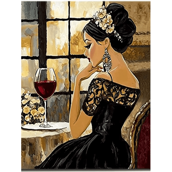Elegant Lady Wine Canvas Painting，Suitable for Living Room， Bedroom， Dining Room， Office，Hotel Decoration.