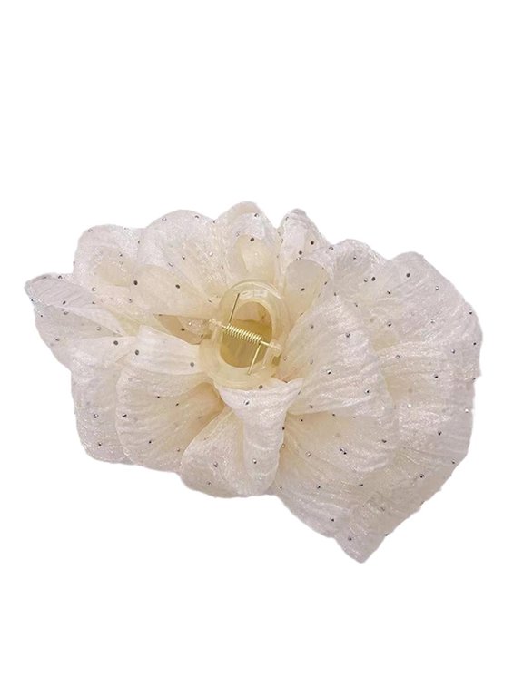 Elegant Large "Cloud Bubble" Hair Claw, Romantic Netting Bow Hair Clip with Meteor Shower Detail for Women and Girls, White