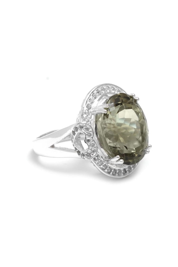 Elegant Large Green Amethyst-Prasiolite Oval Engagement Ring - 925 Sterling Silver Birthstone Solitaire Ring - Promise Ring For her - Anniversary Ring