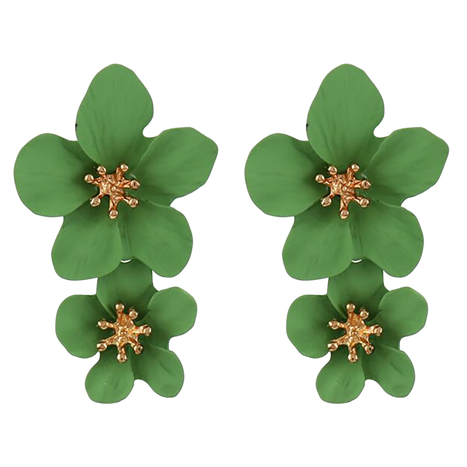 Elegant Large Metal Double Luster Matte Flower Earrings Chic Statement