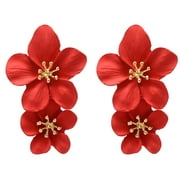 WIJHCBOE Elegant Large Metal Double Luster Matte Flower Earrings Chic Statement Dangle Drop Flowers Wedding Earrings For Women Girls Teens Anniversary Friendship Exquisite Jewelry Gifts Fun Earrings Cute Pearl