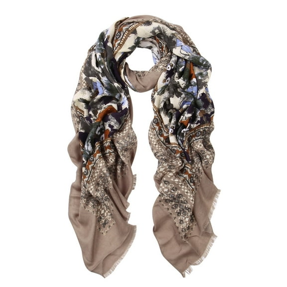 Elegant Large Vintage Floral Design Frayed End Scarf Wrap
