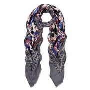 Elegant Large Vintage Floral Design Frayed End Scarf Wrap