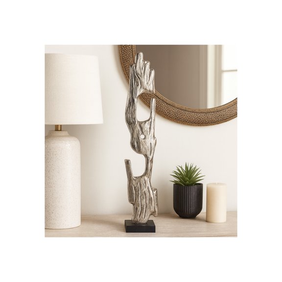 Elegant Large Wood Post Sculpture - Decorative Accent for Home Decor Perfect for Bathroom, Office, or Living Room - Modern Ornaments and Statues for Shelf or Coffee Table Decor - 26", Silver & Black