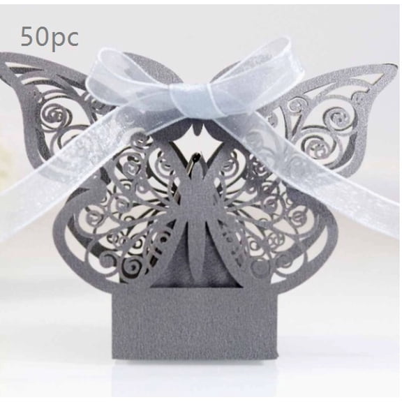 Elegant Laser Cut Butterfly Candy Boxes for Wedding Favors - Pearlescent Paper Gift Packaging for Candy, Chocolate, and Small Gifts