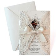 Elegant Laser Cut Wedding Invitations Set with Ribbon Bow, Customizable Photo Cards Template for Bridal Showers and Save the Date Celebrations, Perfect for Your Big Day