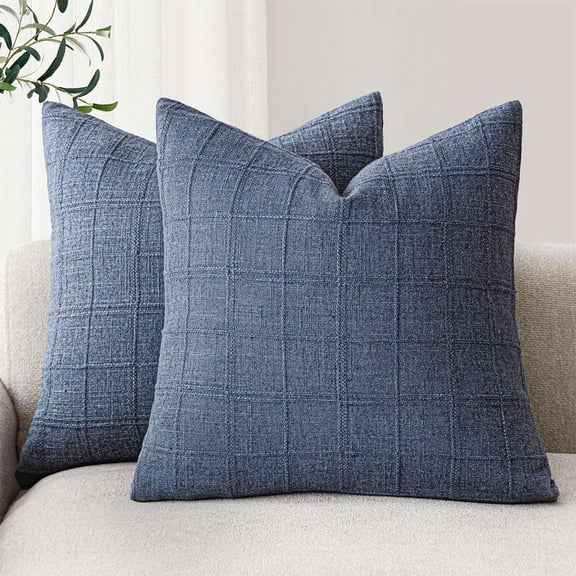 Elegant Lattice Chenille Decorative Throw Pillow Cover 20x20 in Soft Textured Cushion Case for Sofa Blue