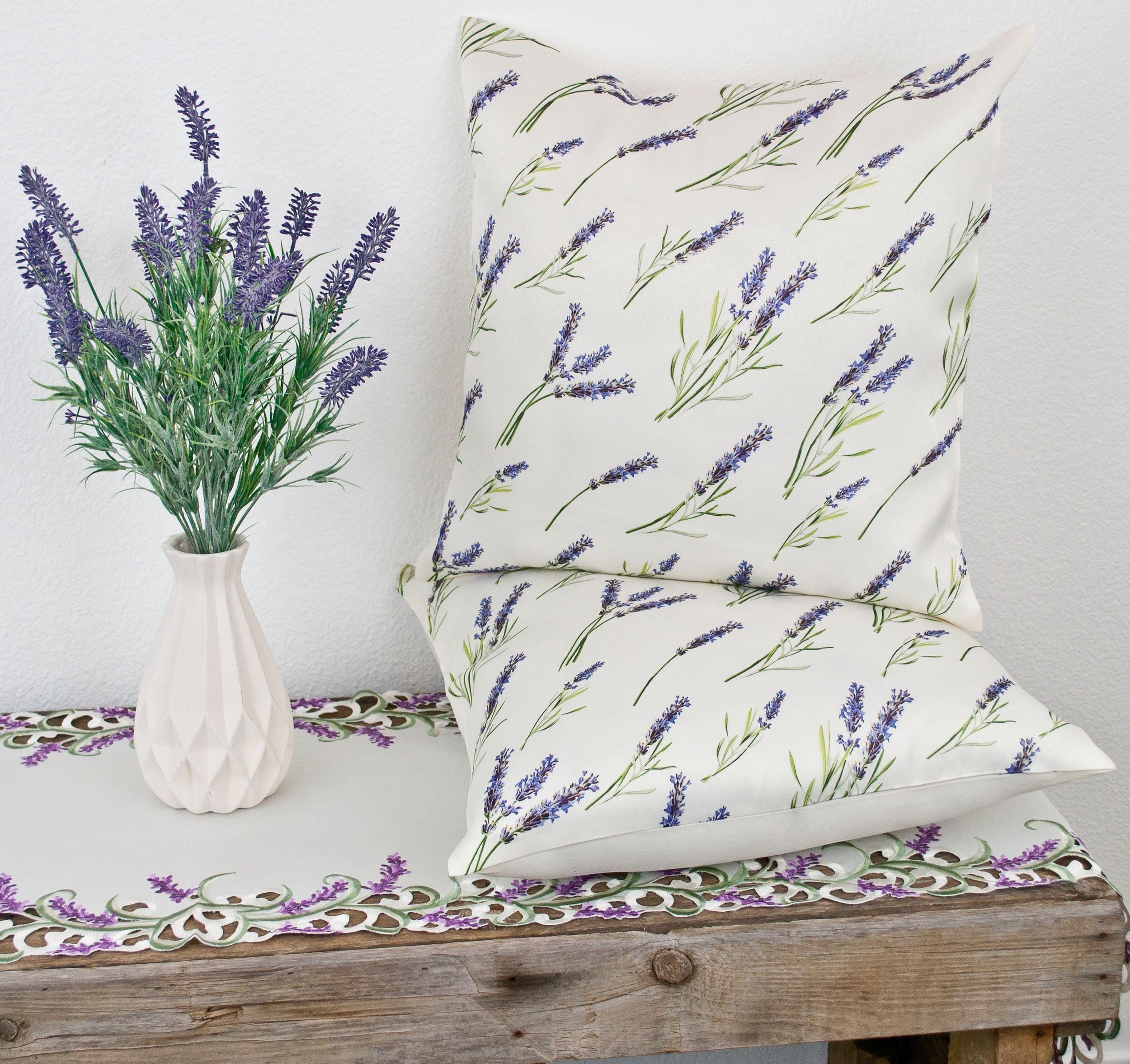 Elegant Lavender Floral Square Polyester Pillow Covers, 18" x 18" (Set of 2)