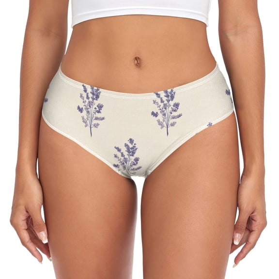 Elegant Lavender Flowers with Beige Background Women's Underwear Ladies' Mid Waist Panties Bikini Bottom Briefs Viscose Bamboo XL