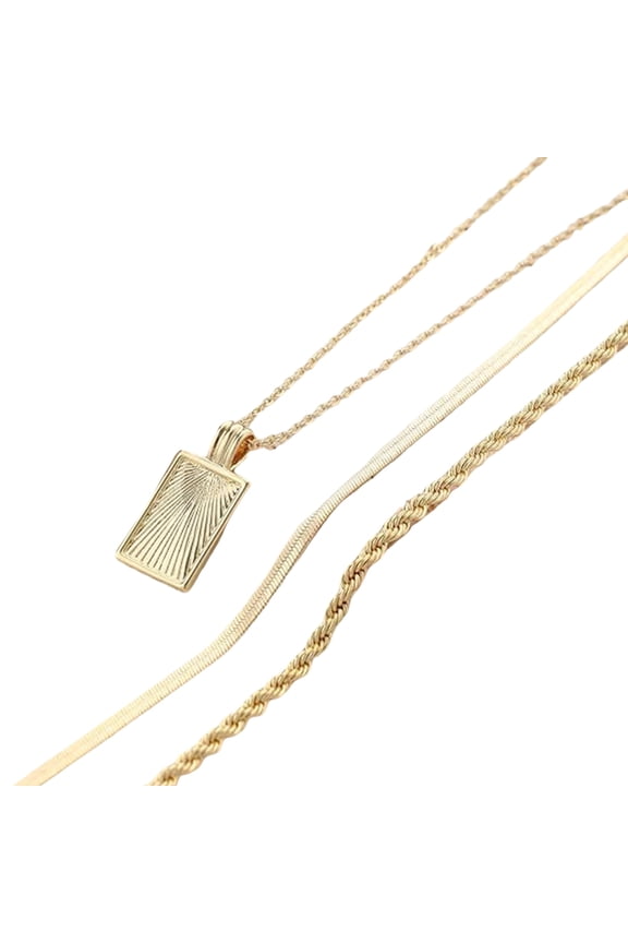 Elegant Layered Gold Color Necklace Stackable Clavicle Chain Handmade Rectangular Pendant Neckchain Jewelry for Women