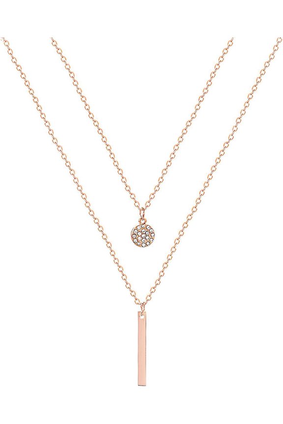 Elegant Layered Gold Necklace for Women - Double Layered with Cubic Zirconia Pendant, Style Y7067