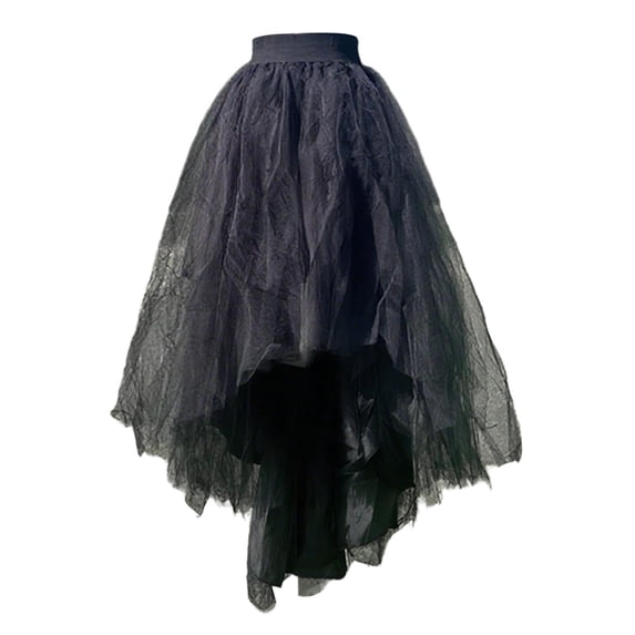 Elegant Layered Mesh Skirt with Asymmetrical Hem High Waist Flowy Chiffon Tiered Ruffle Design for Women