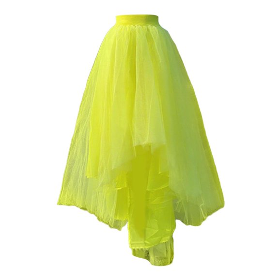 Elegant Layered Mesh Skirt with Asymmetrical Hem High Waist Flowy Chiffon Tiered Ruffle Design for Women
