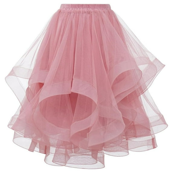 Elegant Layered Mesh Tulle Long Skirt for Women Irregular Design Midi Length A Line Flared Skirts with Elastic Waistband
