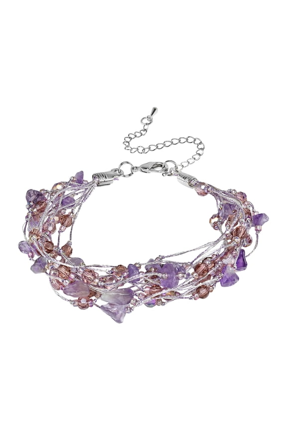 Elegant Layers of Purple Amethyst Crystal Accents on Silk Thread Bracelet