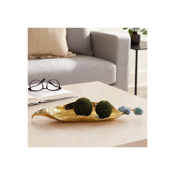 Elegant Leaf Home Decor Ornament - Modern Decorative Sculpture Inspired for Bathroom, Office, and Room Decor - Stylish Tray Accent for Living Room, Shelf, and Coffee Table Decor - 2", Gold & Green