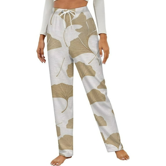 Elegant Leaf Print Pattern Winter Female Pants Flannel High Waist Women Pants Lady Warm Straight Leg Plush Trousers
