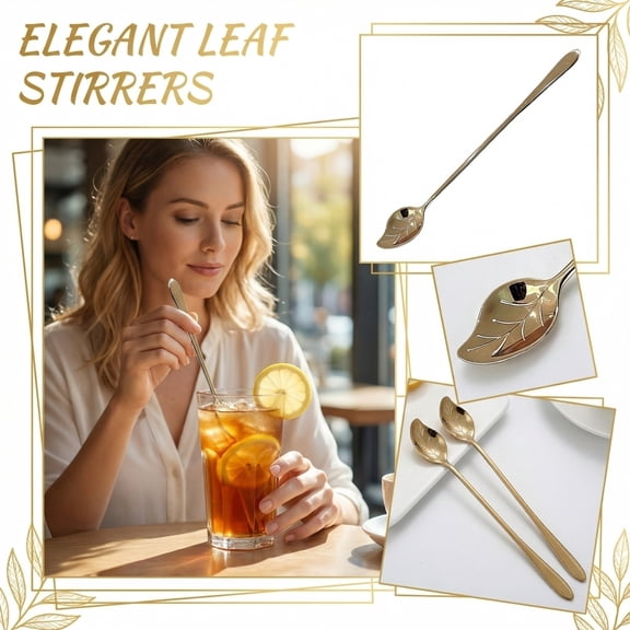 Elegant Leaf Shaped Spoon, Long Handle Stainless Steel Mixing Spoon For Iced Coffee Tea Cocktail, Perfect For Kitchen Dining And Party Use