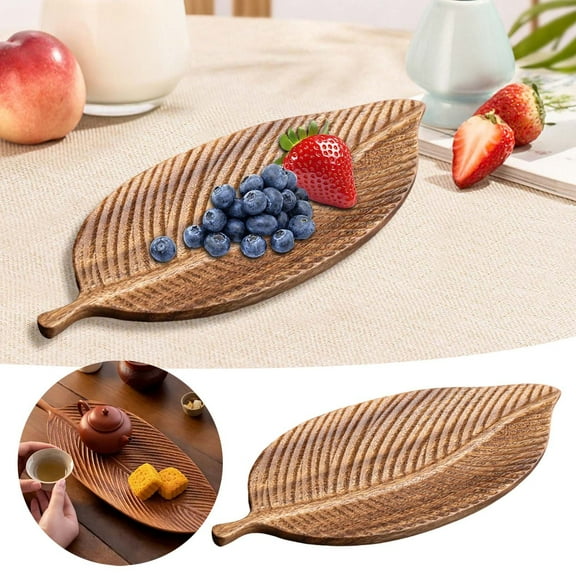 Elegant Leaf Shaped Wooden Tray Decoration for Kitchen and Living Room - Stylish Serving Platter and Dining Table Centerpiece - Hand-Carved Decorative Accessory