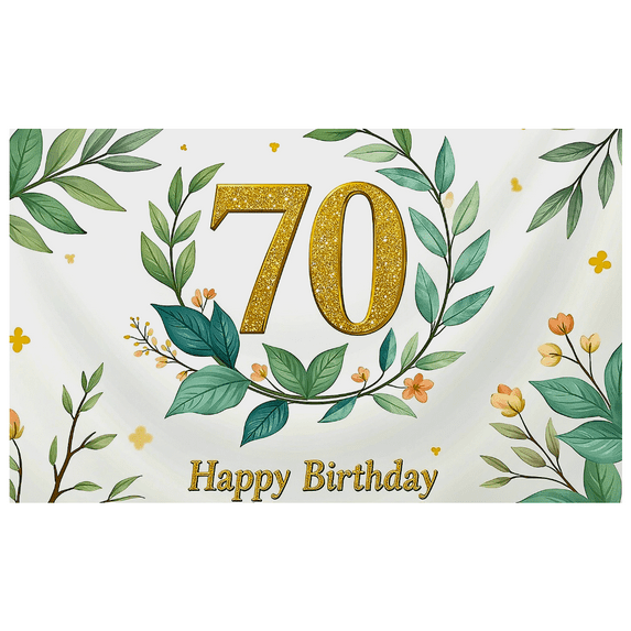 Elegant Leafy Floral Themed 70th Birthday Banner Backdrop Happy Birthday Party Decorations Photography Props Background for Celebrations Event Decor