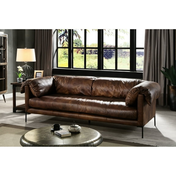 Elegant Leather 2 Couch, Frame And Feather Down Blend , 2, Wood Support Comfortable Seat