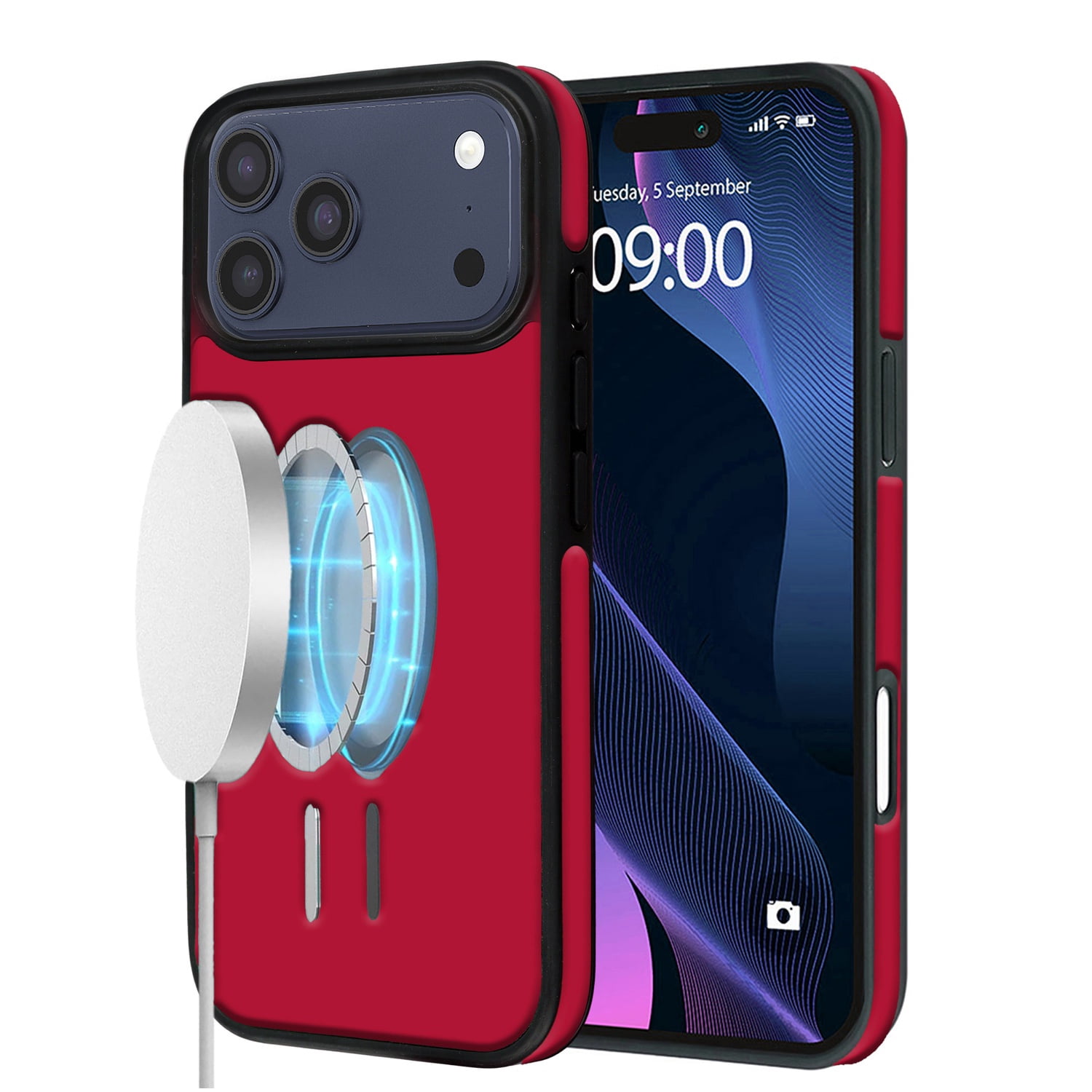 Elegant Leather Design Wireless Charging Case for iPhone 17 Pro Max - Red