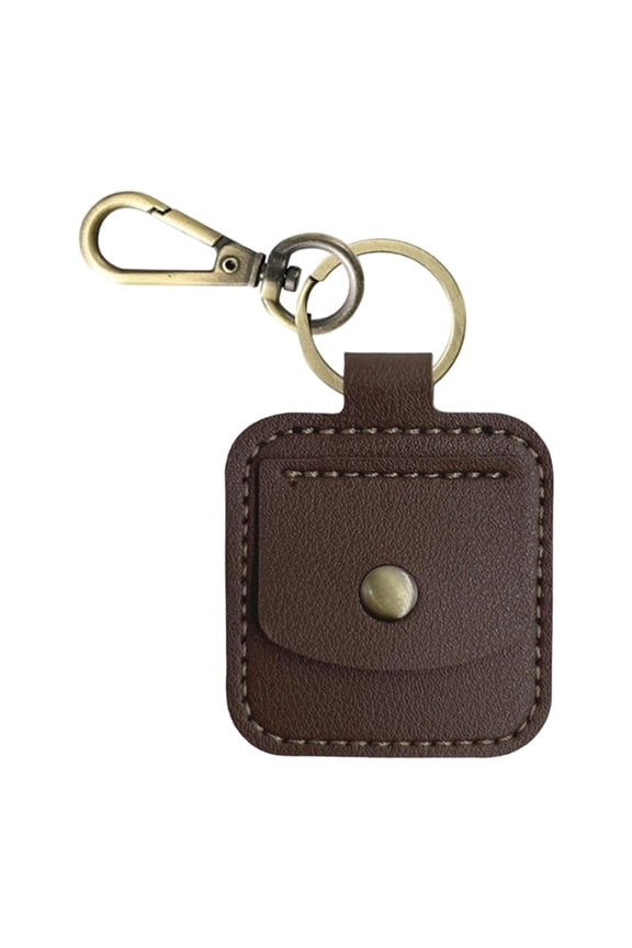Elegant Leather Keychain Rings Holder, Double Transparent Display Case For Sobriety Chips, Cute Junk Organizer For Medallion Key Ring (B)