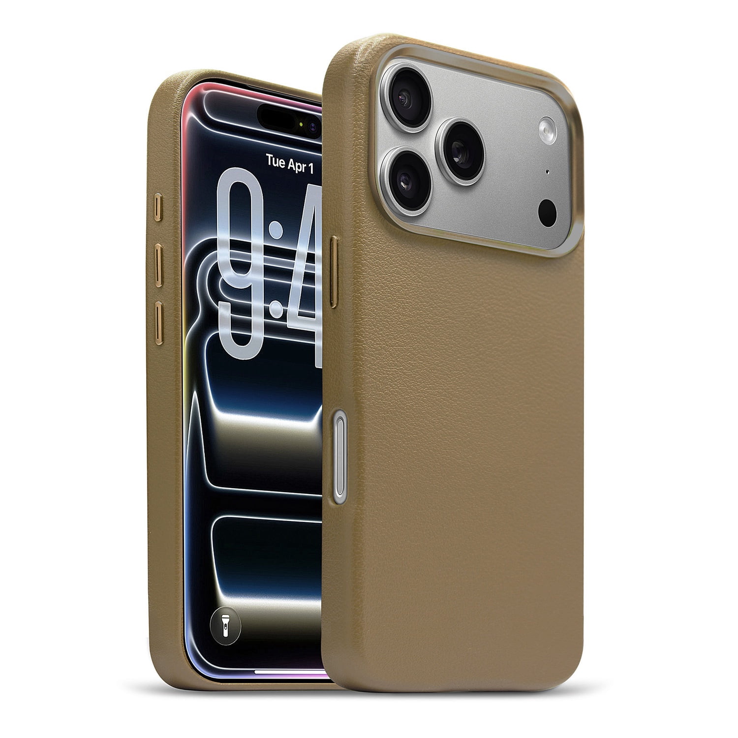 Elegant Leather Magnetic Charging Case for iPhone 17 Pro Max - Light Brown